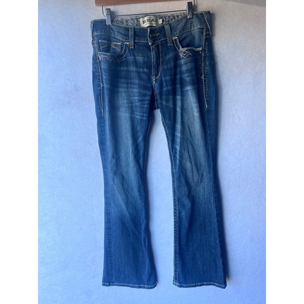 Ariat Real Denim Mid Rise Bootcut Jeans Medium Wash Blue Embroidered 31R